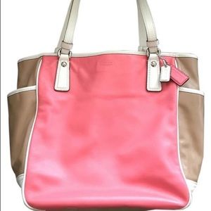 Coach Pink Beige White Leather Shoulder Bag